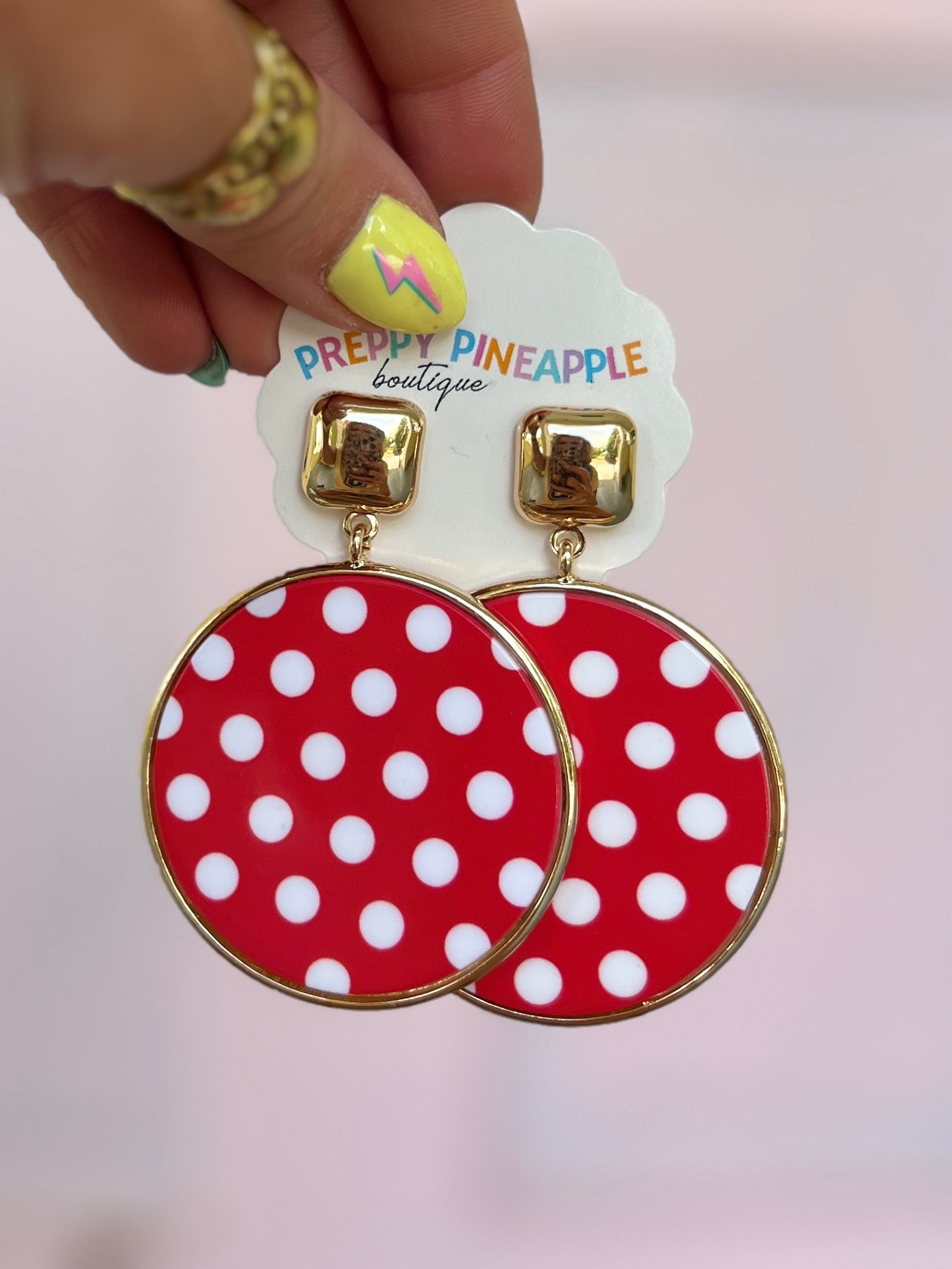Patterned Dot Round Earrings - Red/White