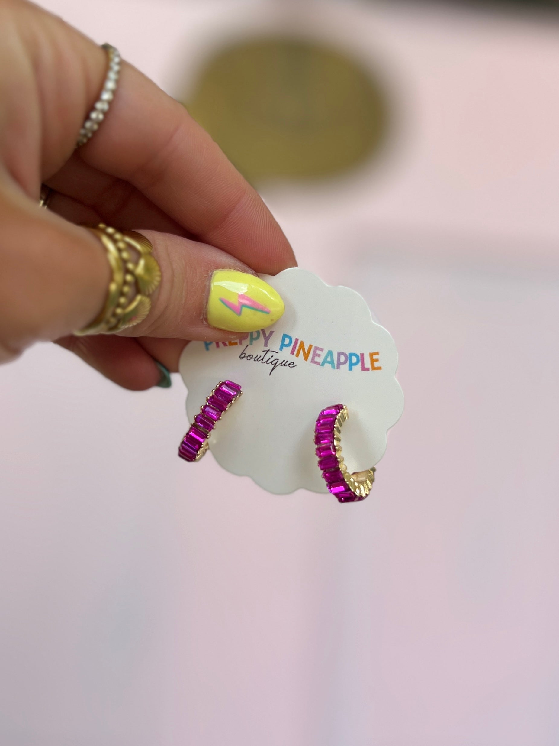 Baguette Hoops - Hot Pink/Gold