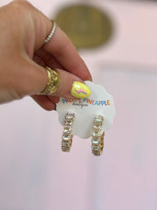 Pave Stone Hoops - Clear/Gold