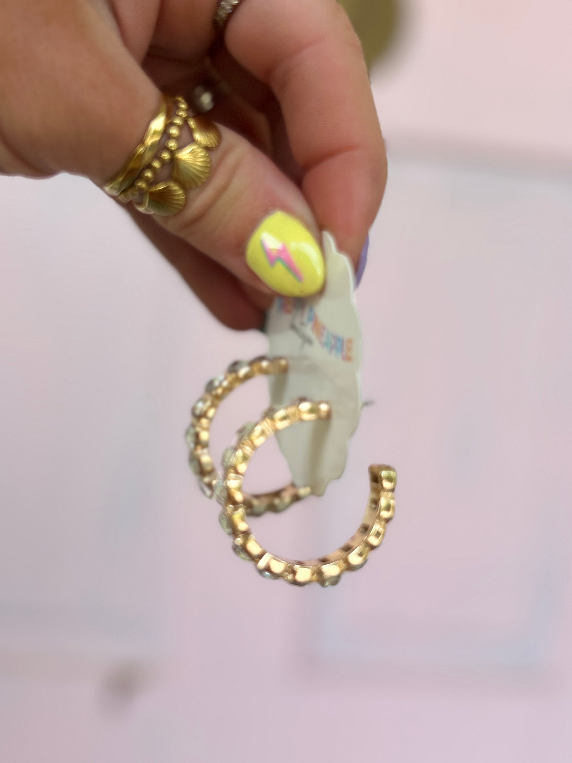 Pave Stone Hoops - Clear/Gold