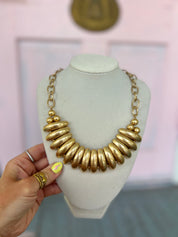 Vintage Dome Shape and Chain Necklace - Vintage Gold
