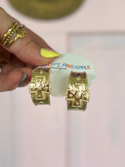 Wide Accented Cross Hoops - Gold