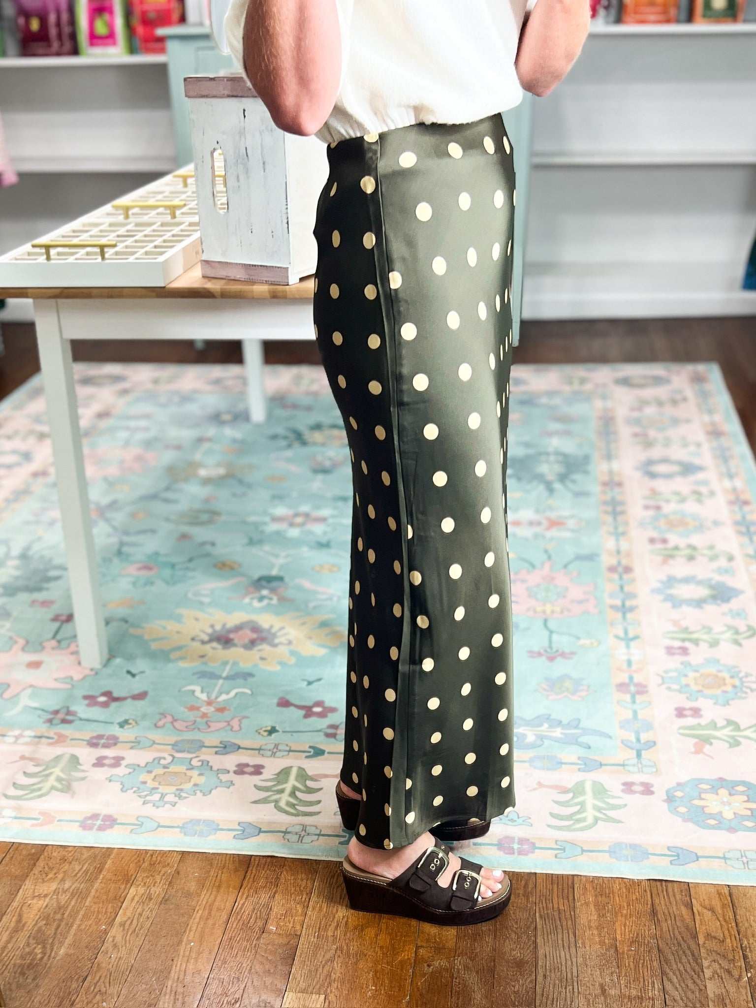 Timeless in Dots Midi Skirt - Olive