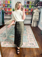 Timeless in Dots Midi Skirt - Olive