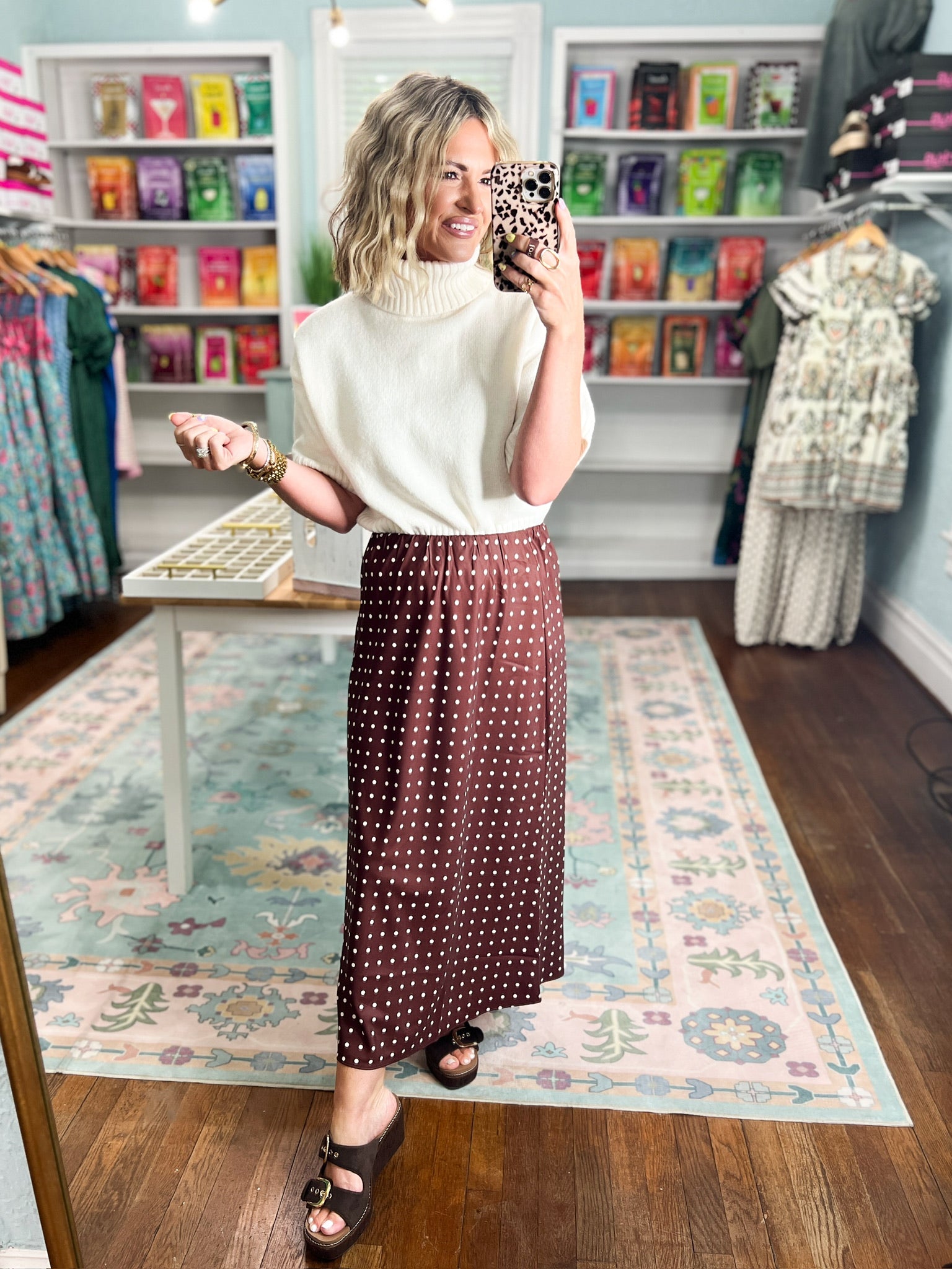After Hours Polka Dot Midi Skirt - Choco/White