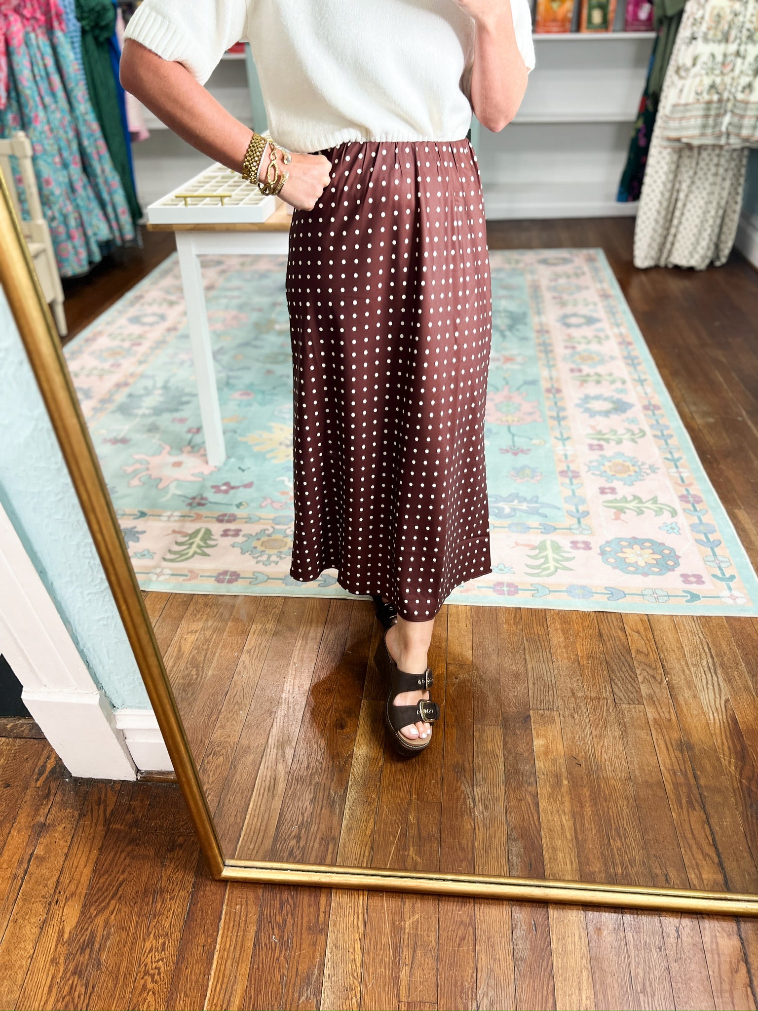 After Hours Polka Dot Midi Skirt - Choco/White