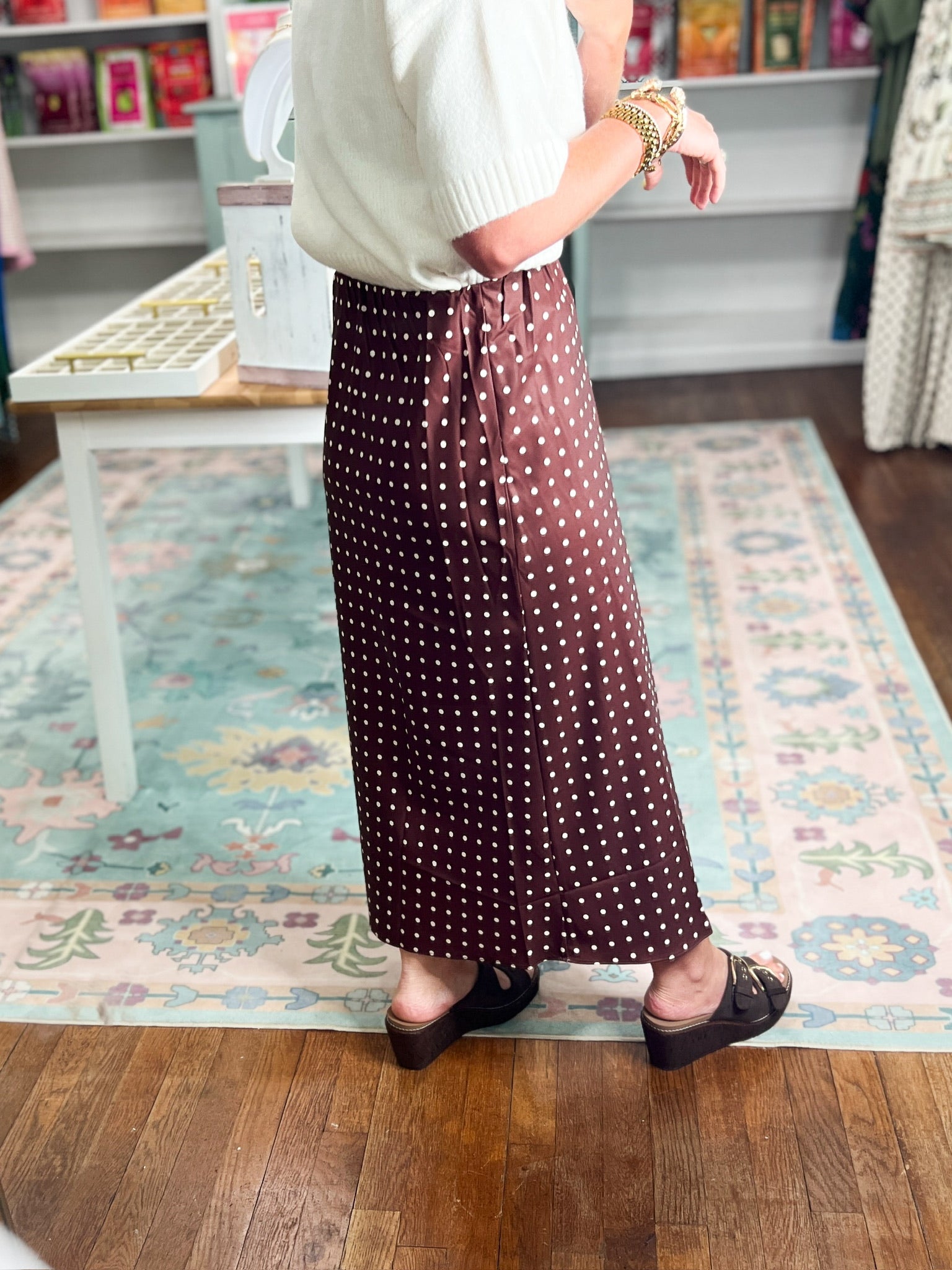After Hours Polka Dot Midi Skirt - Choco/White