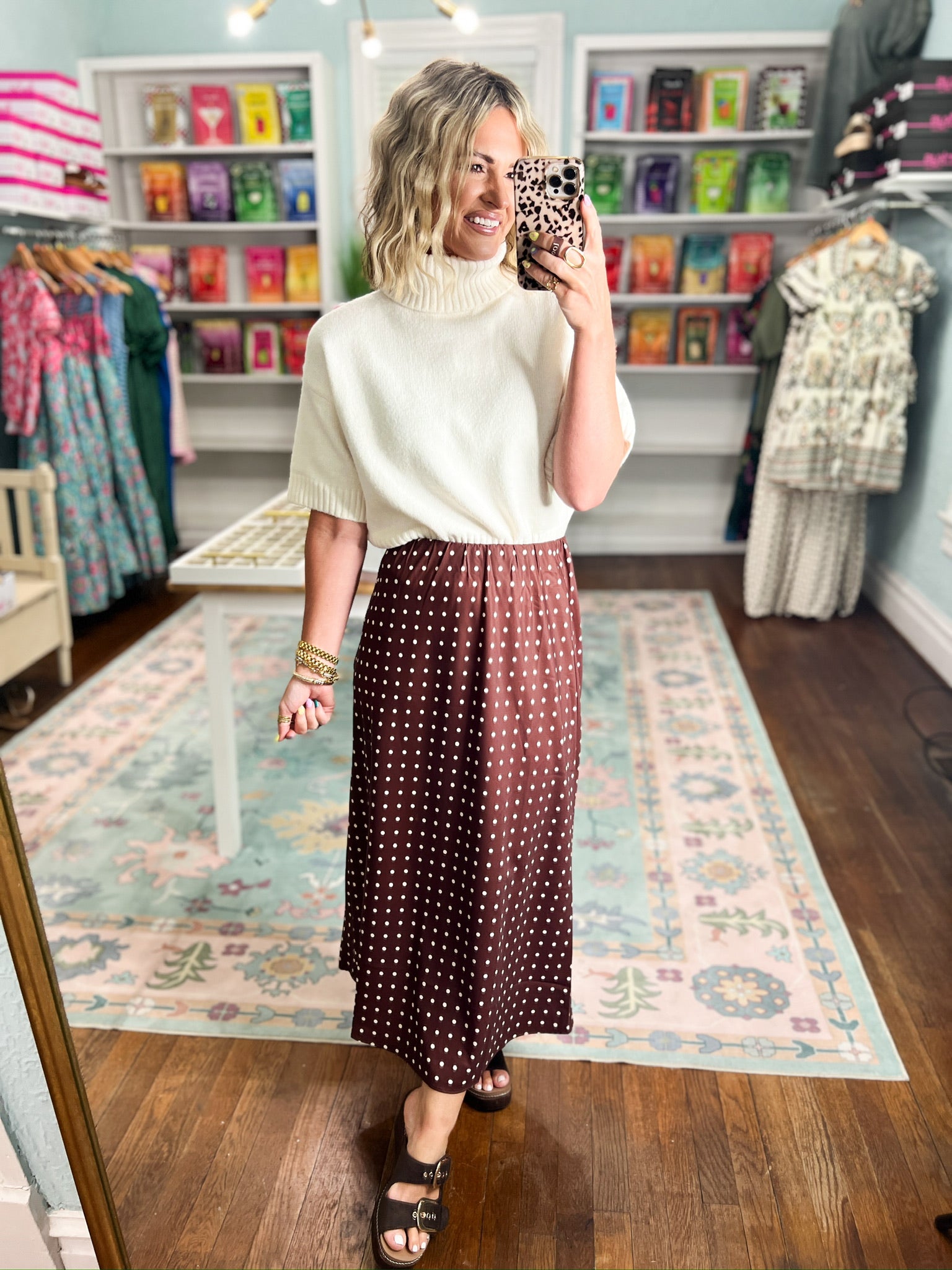 After Hours Polka Dot Midi Skirt - Choco/White