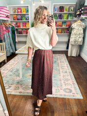 After Hours Polka Dot Midi Skirt - Choco/White