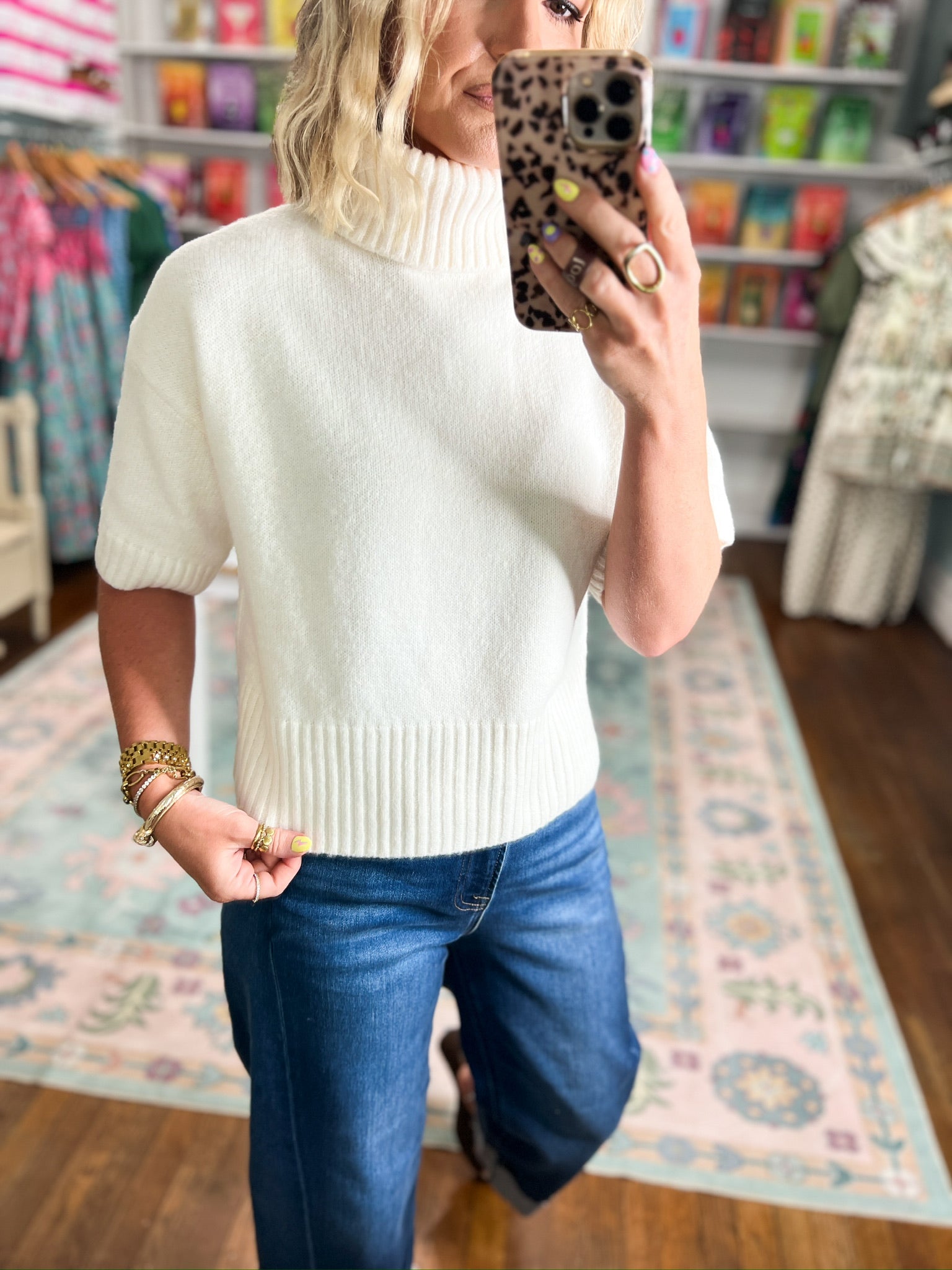 Just Walk By Short Sleeve Sweater - Off White