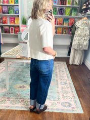 Just Walk By Short Sleeve Sweater - Off White