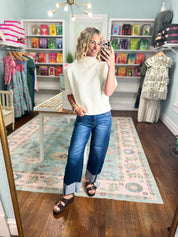 Just Walk By Short Sleeve Sweater - Off White