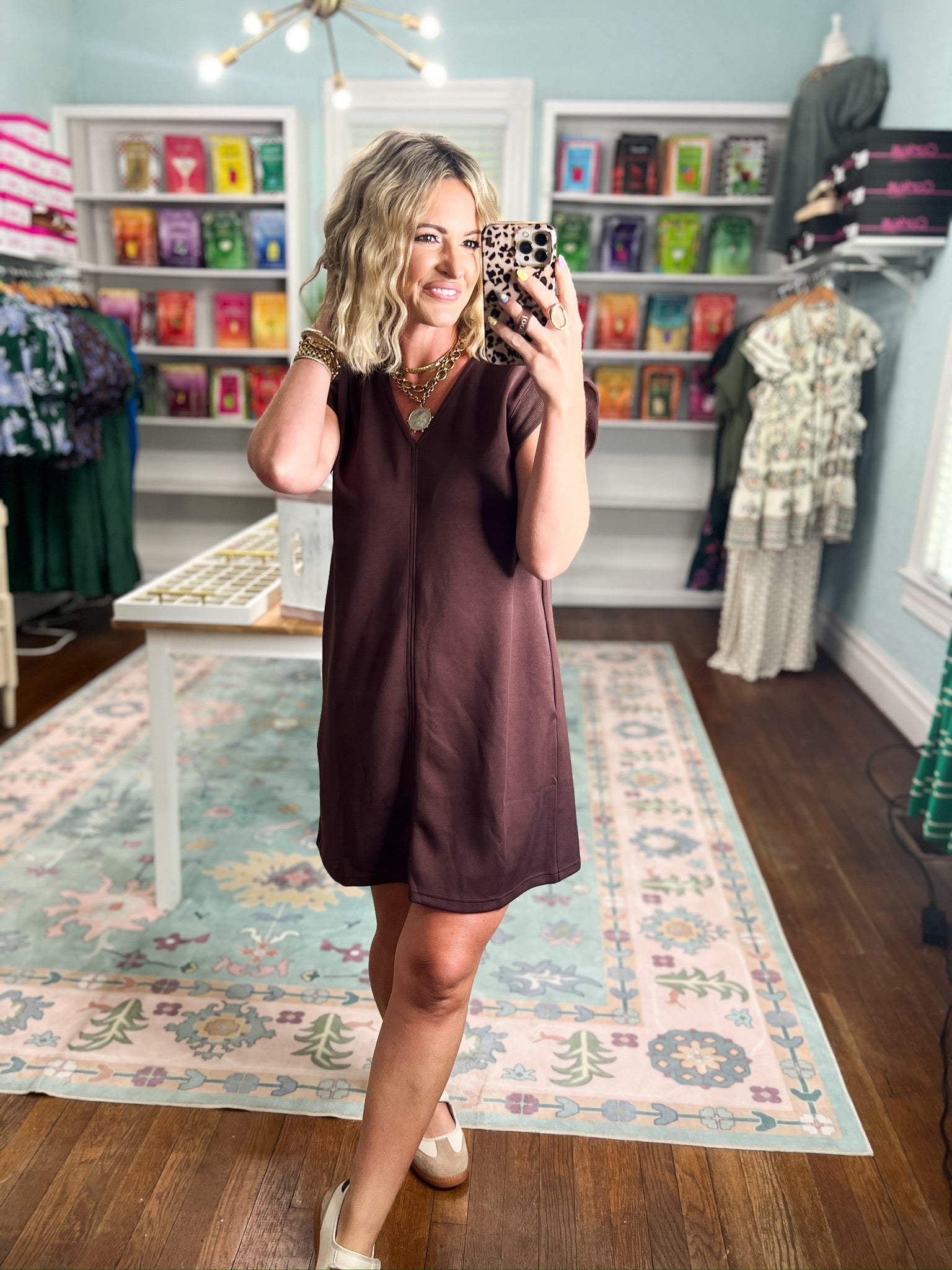 Chic and Simple Mini Dress - Brown