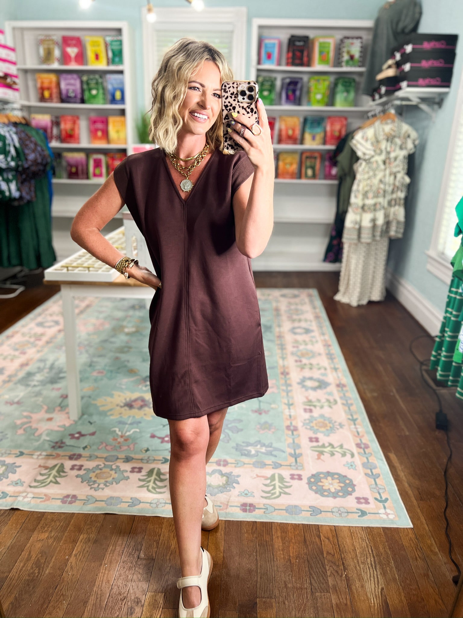 Chic and Simple Mini Dress - Brown
