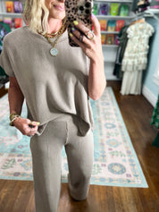 All Day Ease Ribbed Top and Pants Set - Cocoa