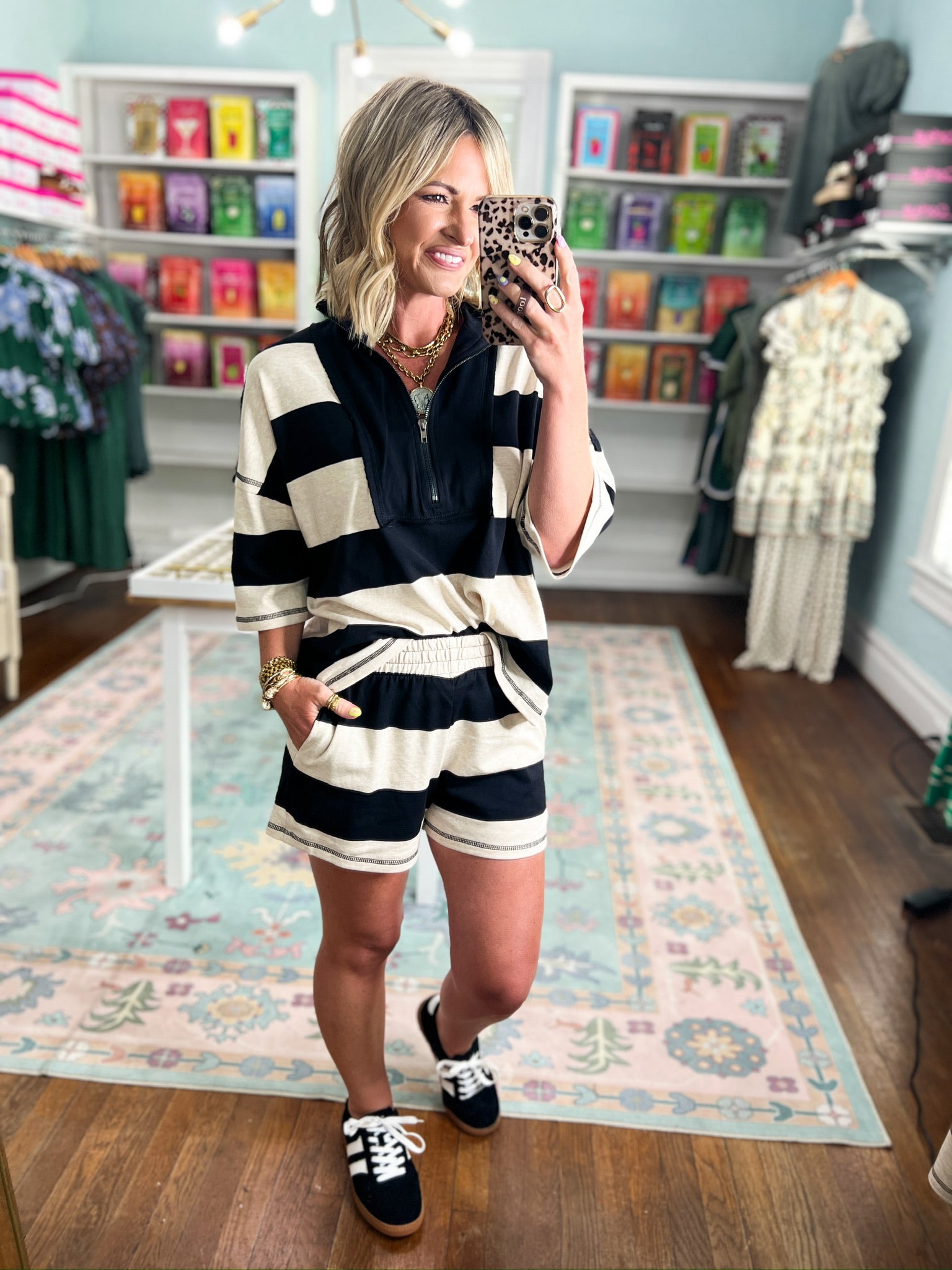Whatever You Say Striped Shorts Set - Black