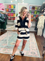 Whatever You Say Striped Shorts Set - Black