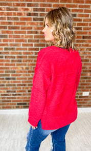 Yule Love It Fuzzy Sweater - Red