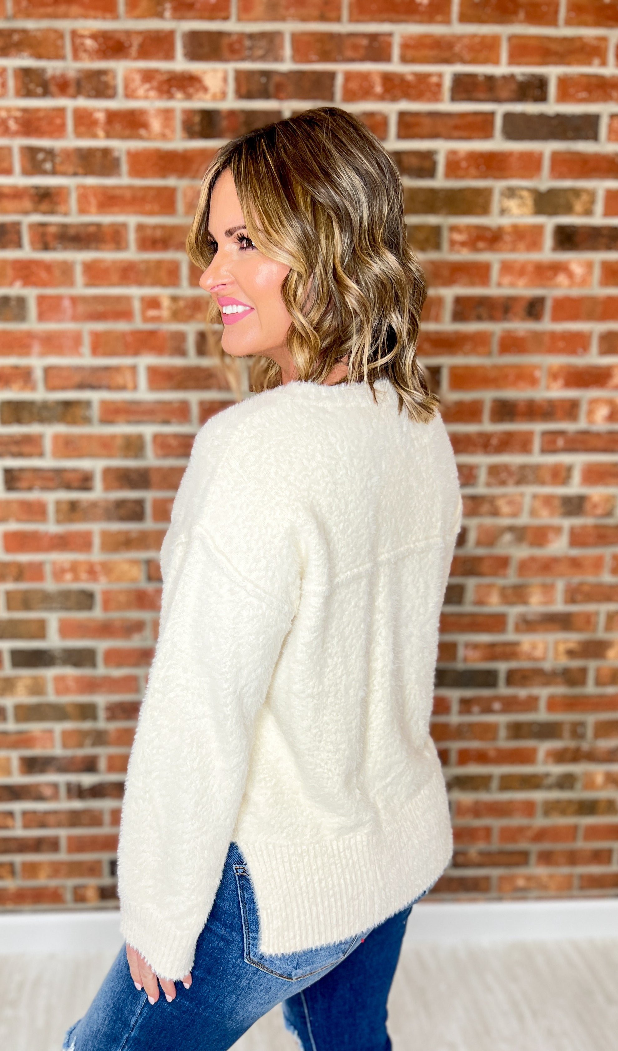 Yule Love It Fuzzy Sweater - Ivory