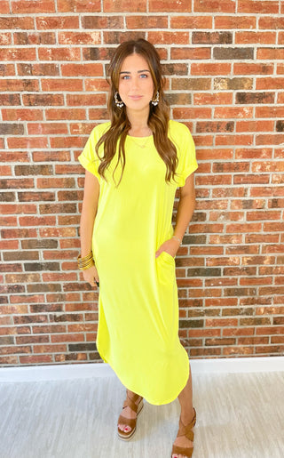 Filled With Love and Happiness Maxi Dress - Neon Yellow
