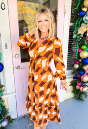 Mirror Image Midi Dress - Caramel