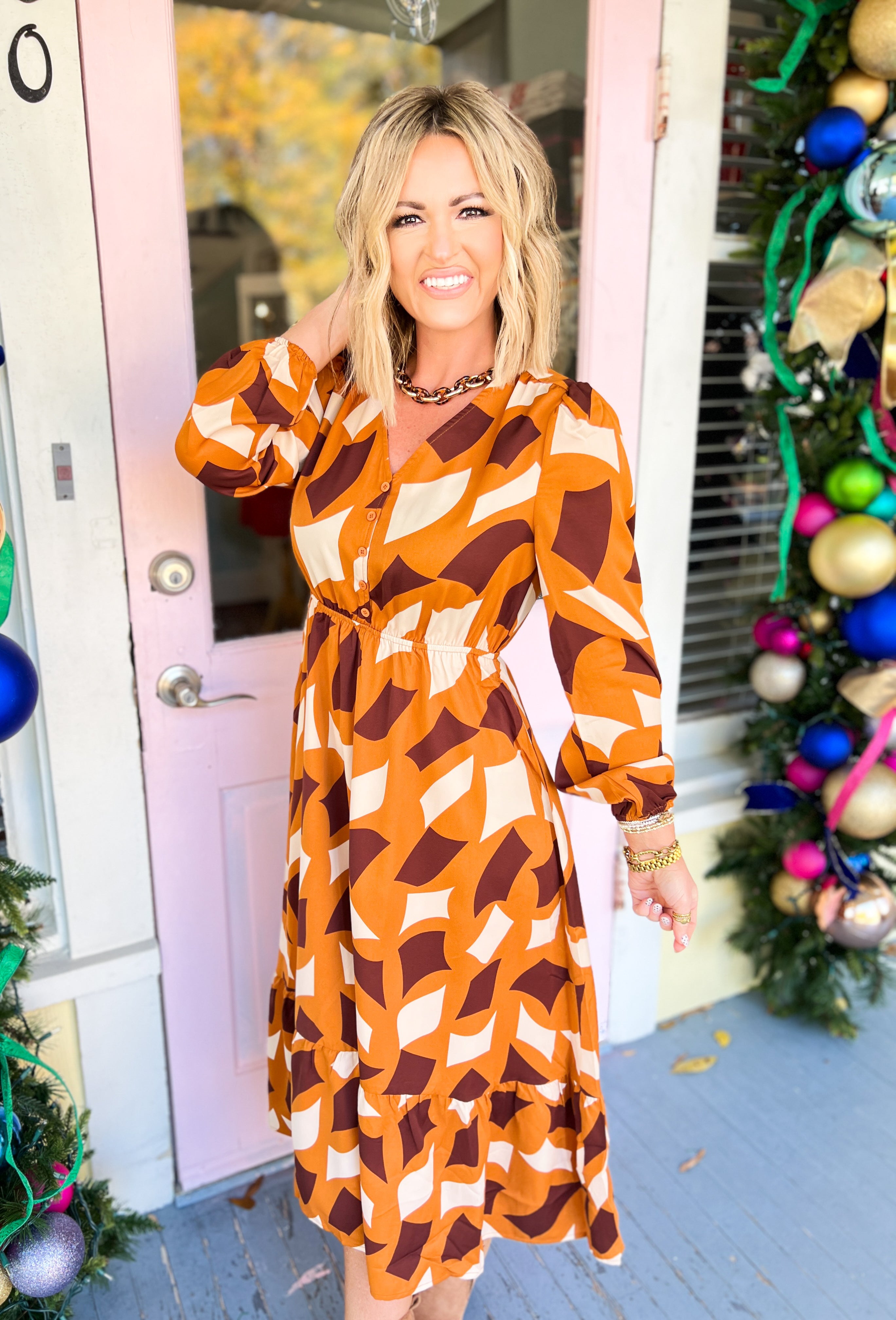 Mirror Image Midi Dress - Caramel