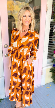 Mirror Image Midi Dress - Caramel