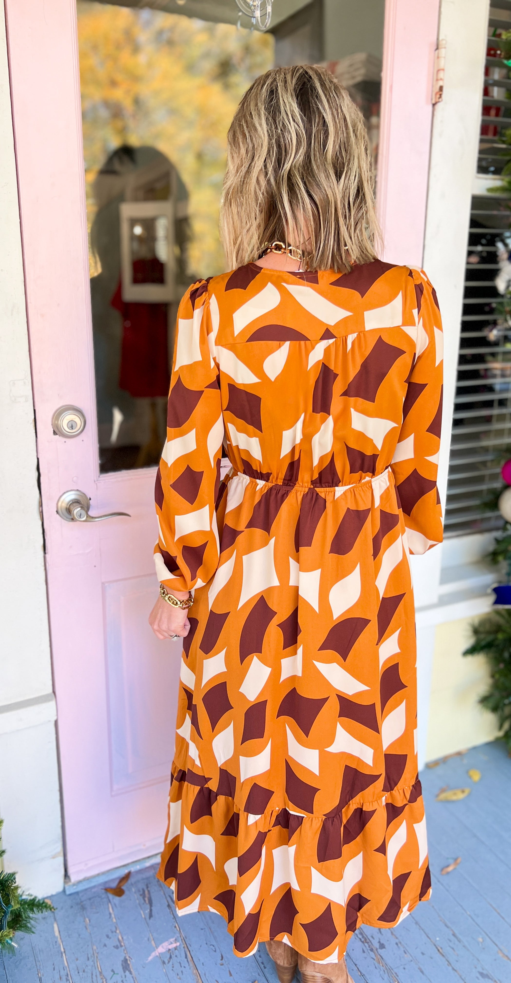 Mirror Image Midi Dress - Caramel