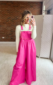 She's a Charmer Wide Leg Overall - Fuchsia