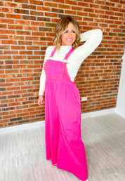 She's a Charmer Wide Leg Overall - Fuchsia