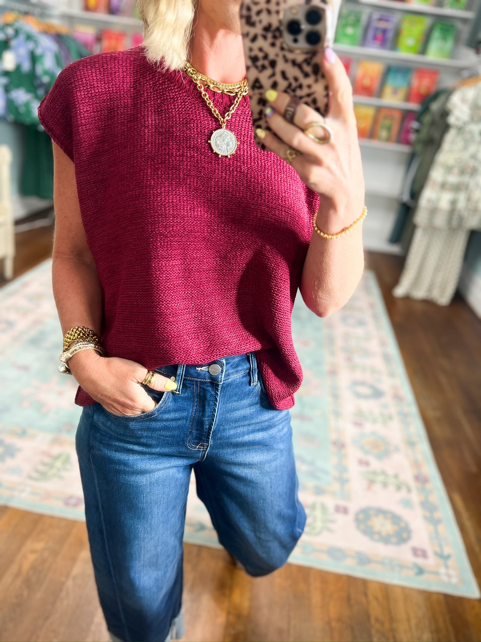 Beyond the Rainbow Crew Neck Top - Cabernet