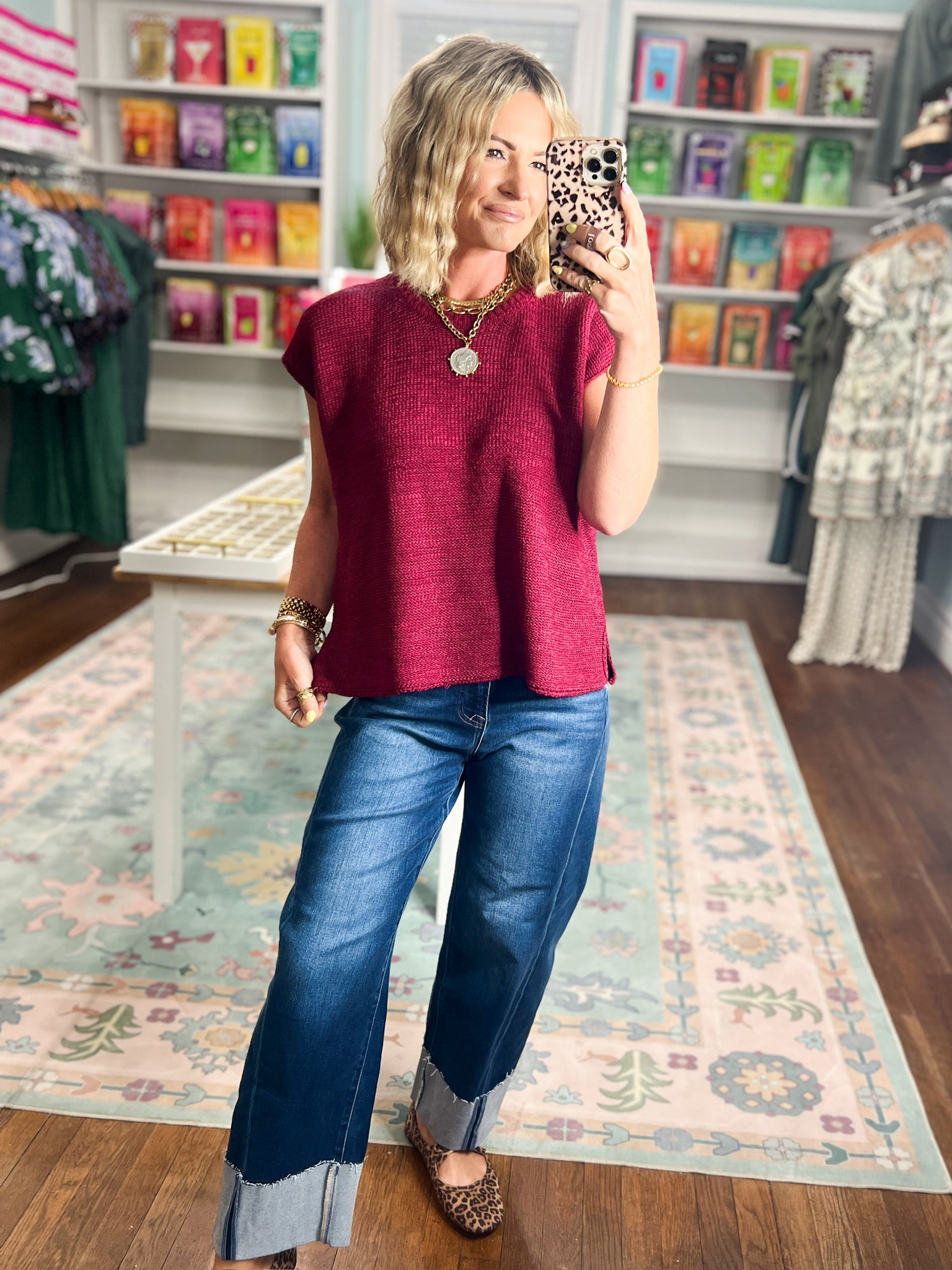 Beyond the Rainbow Crew Neck Top - Cabernet