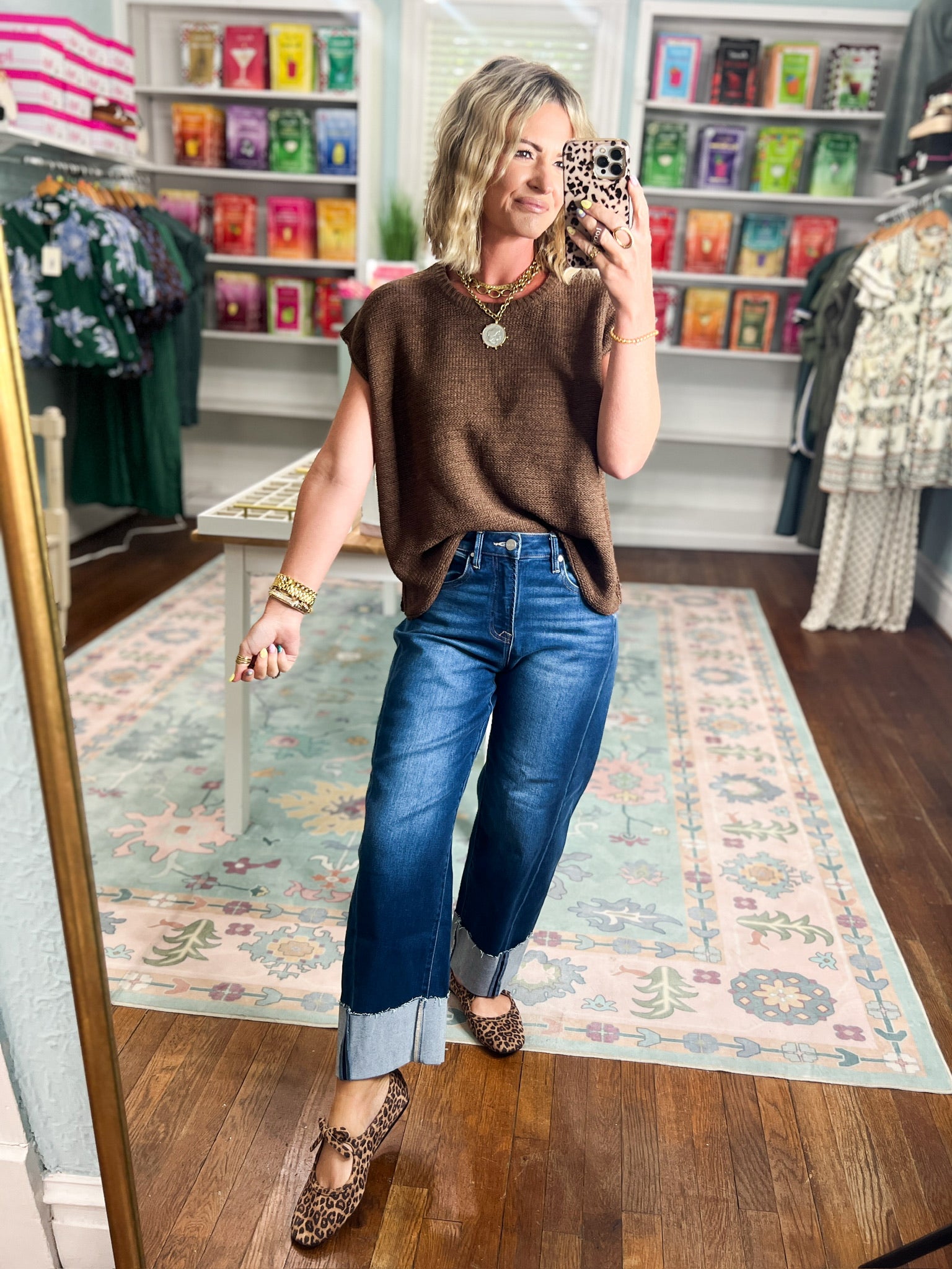 Beyond the Rainbow Crew Neck Top - Brown