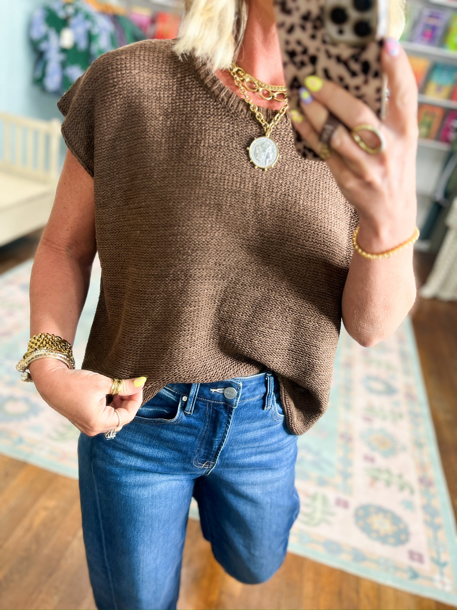 Beyond the Rainbow Crew Neck Top - Brown