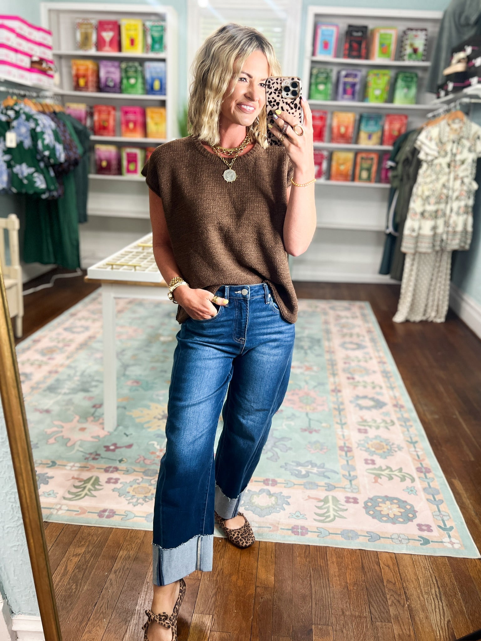 Beyond the Rainbow Crew Neck Top - Brown