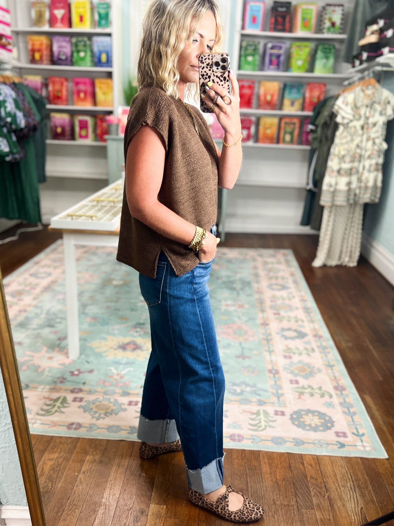 Beyond the Rainbow Crew Neck Top - Brown
