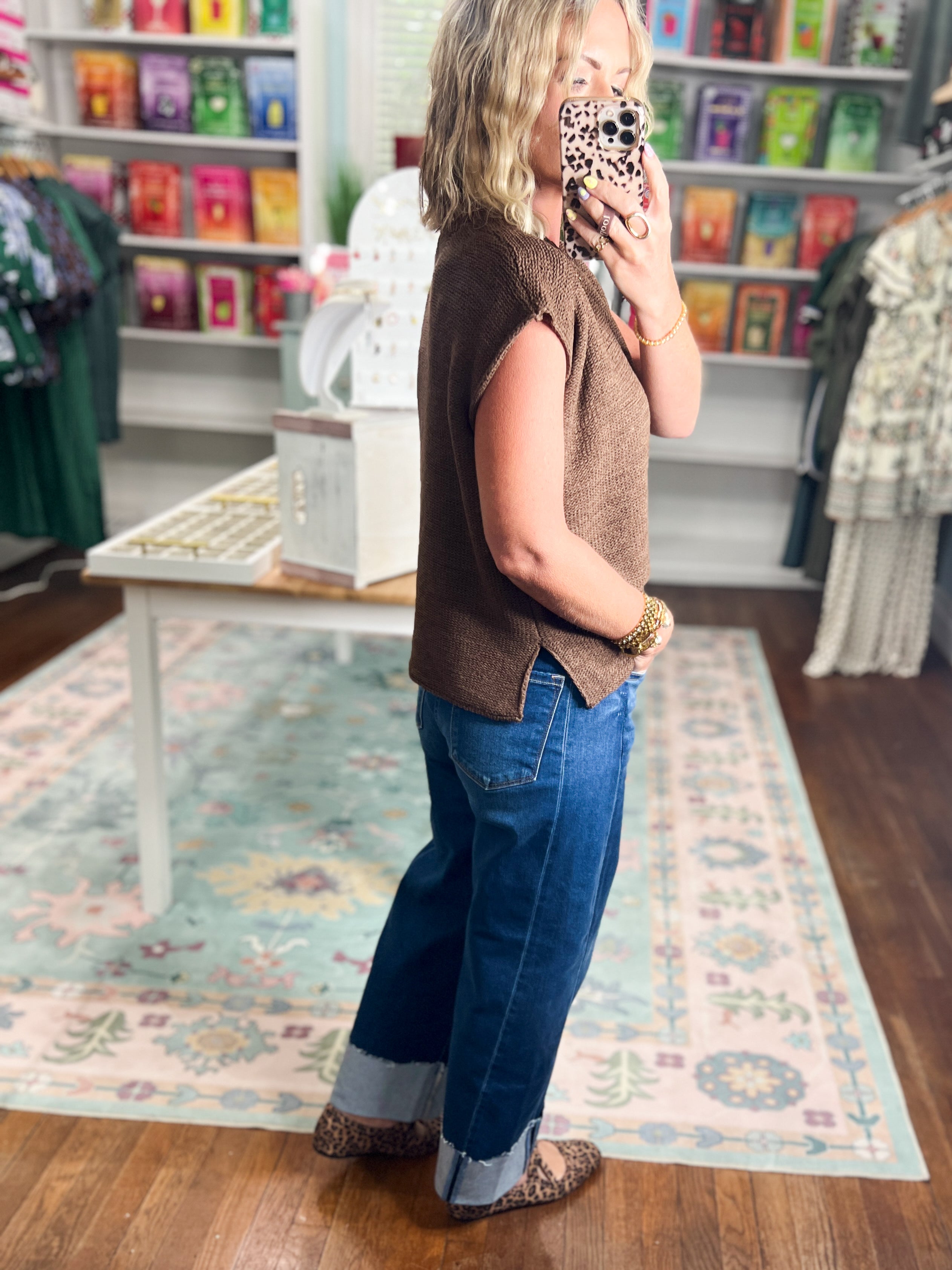 Beyond the Rainbow Crew Neck Top - Brown