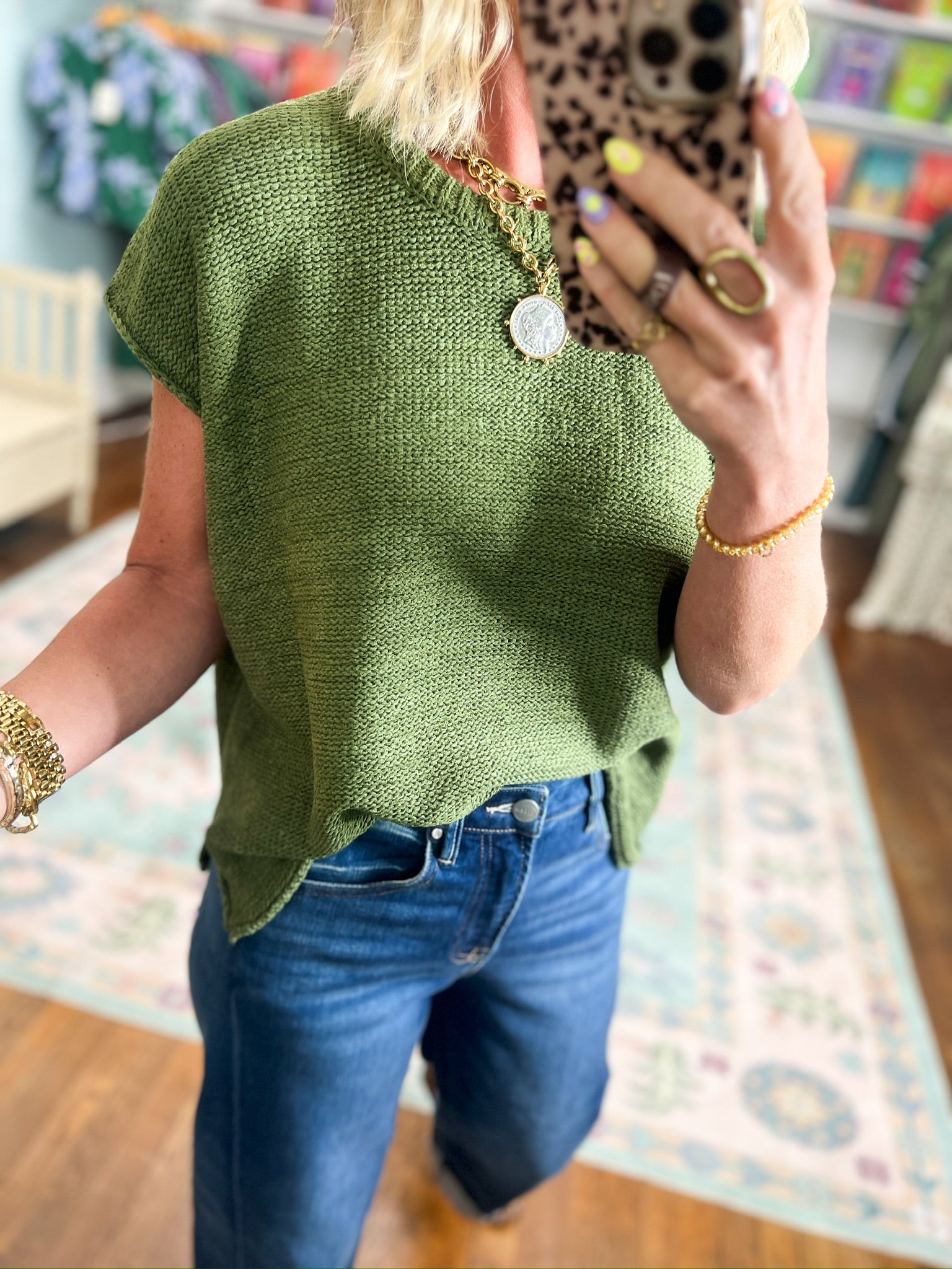 Beyond the Rainbow Crew Neck Top - Lt. Olive