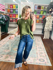 Beyond the Rainbow Crew Neck Top - Lt. Olive