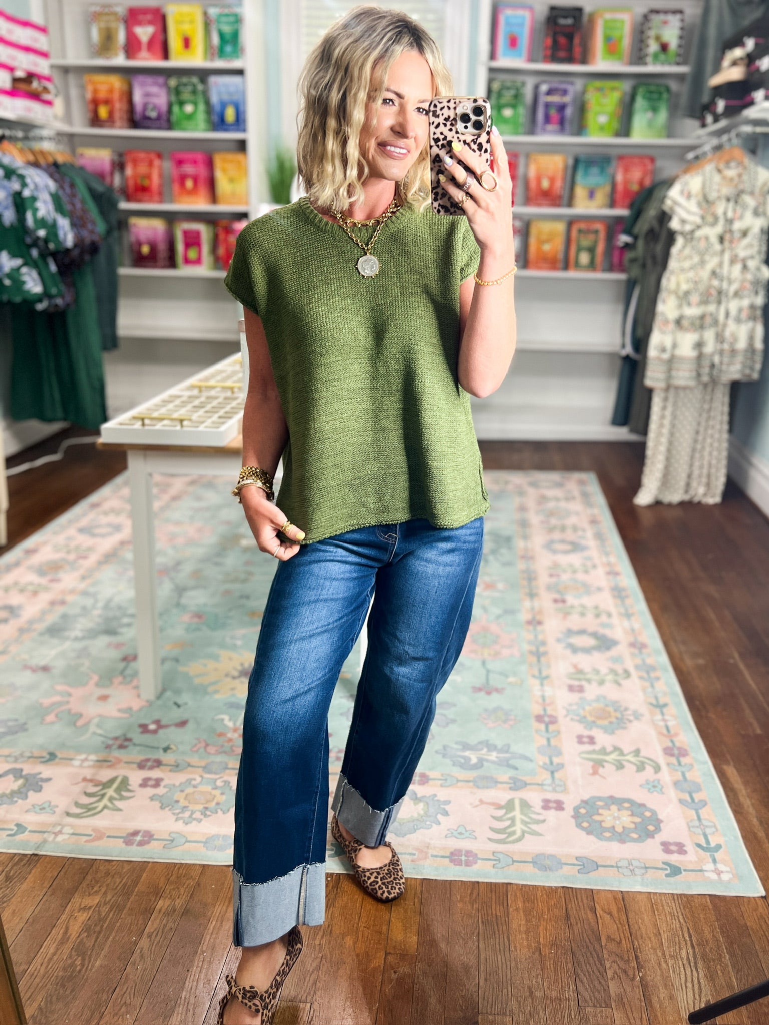 Beyond the Rainbow Crew Neck Top - Lt. Olive