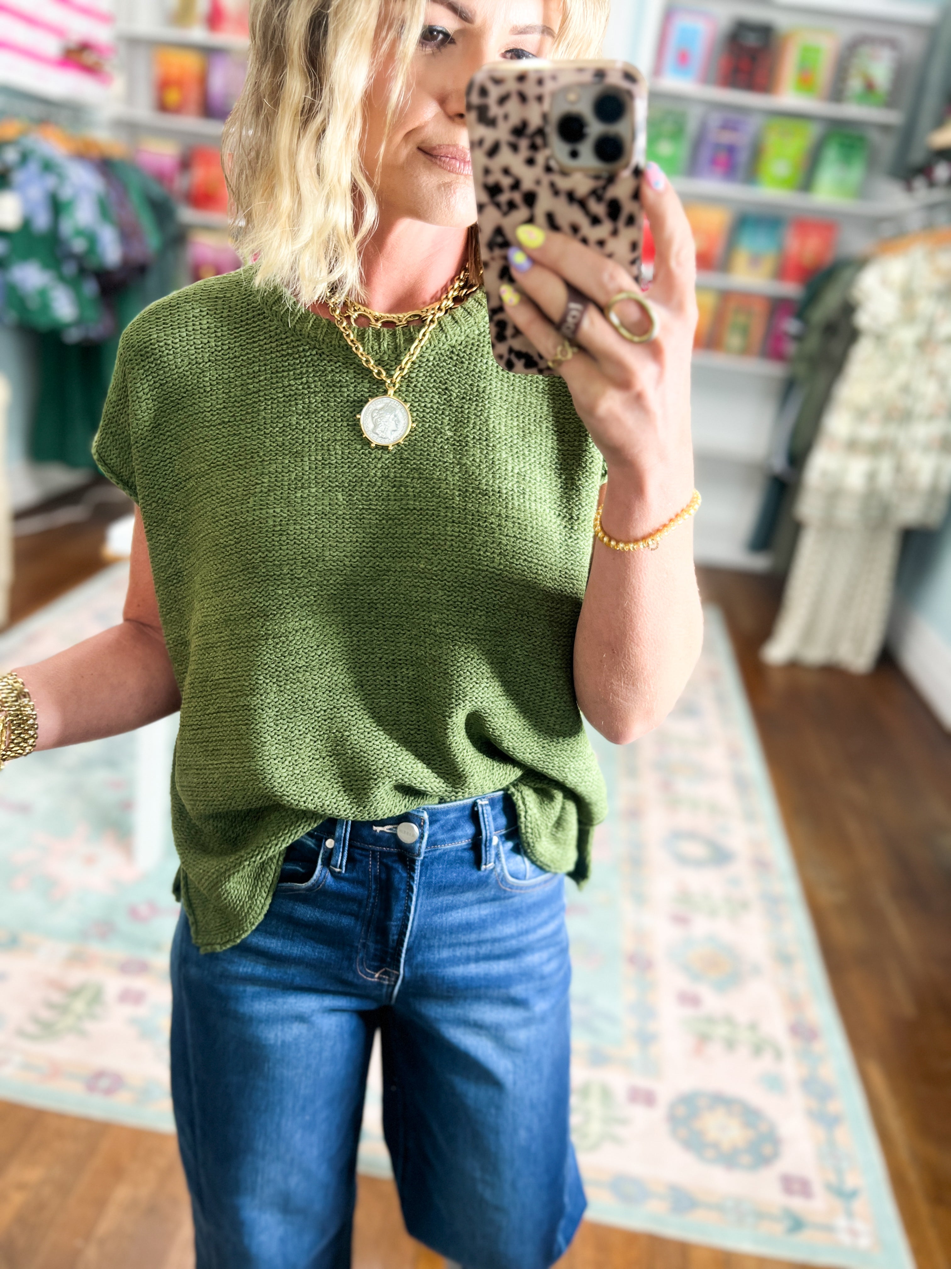 Beyond the Rainbow Crew Neck Top - Lt. Olive