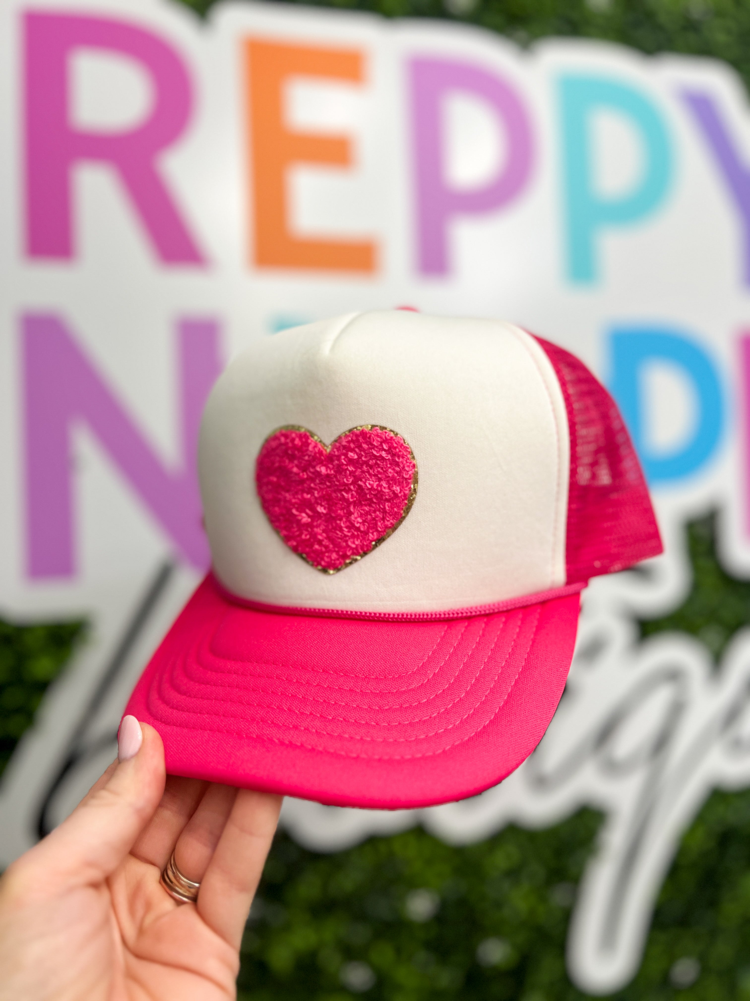 Chenille Heart Patch Hat