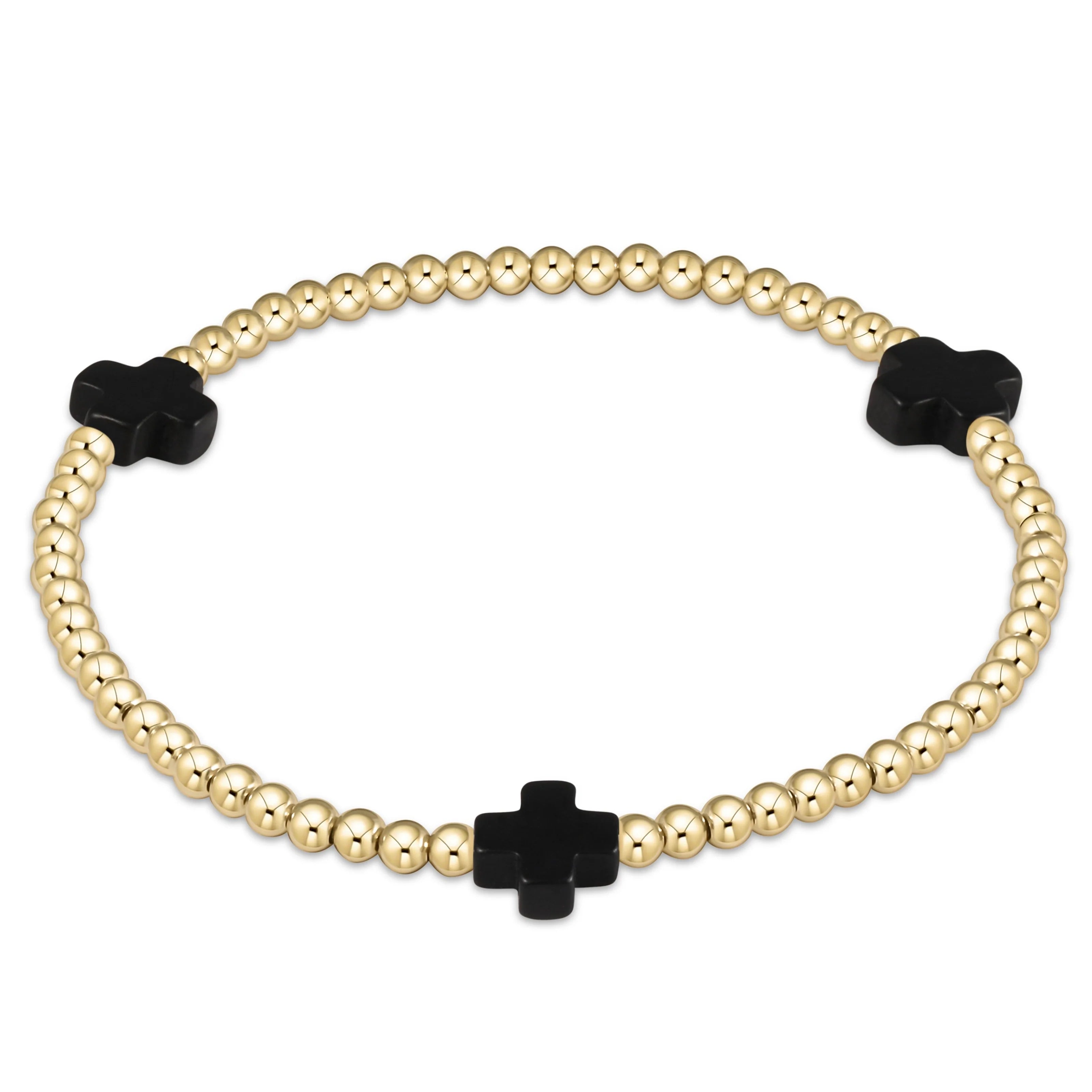 enewton gold-tone bead bracelet with black onyx cross charms