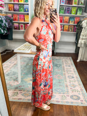 Tropical Crush Halter Midi Dress - Orange