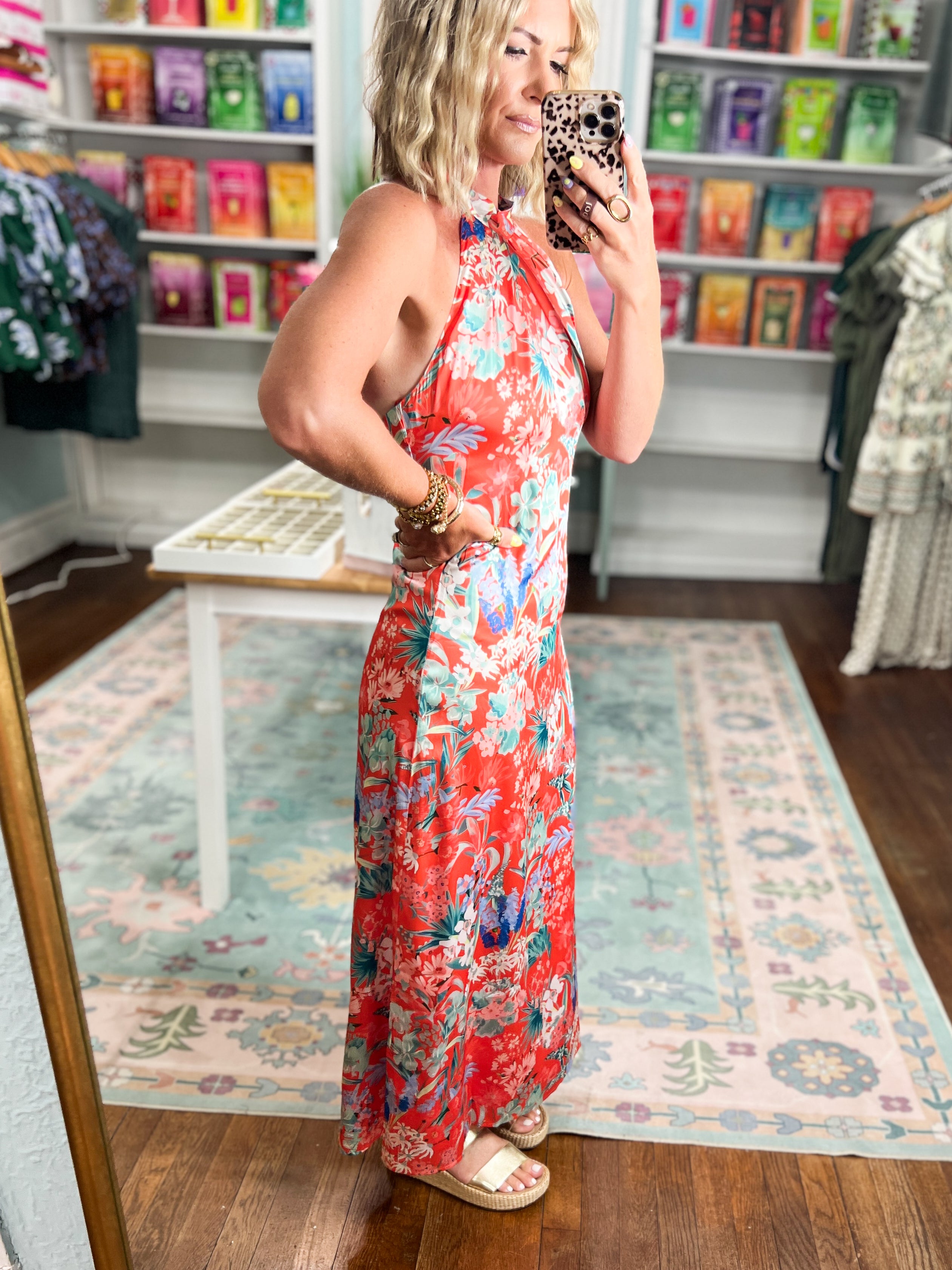 Tropical Crush Halter Midi Dress - Orange
