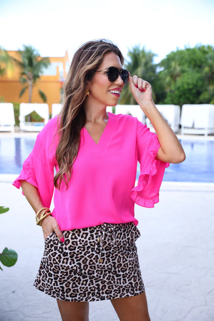 Amy Ruffle Sleeve Top - Pink