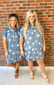 Twinkle Star Denim Tunic Dress - Dark Denim