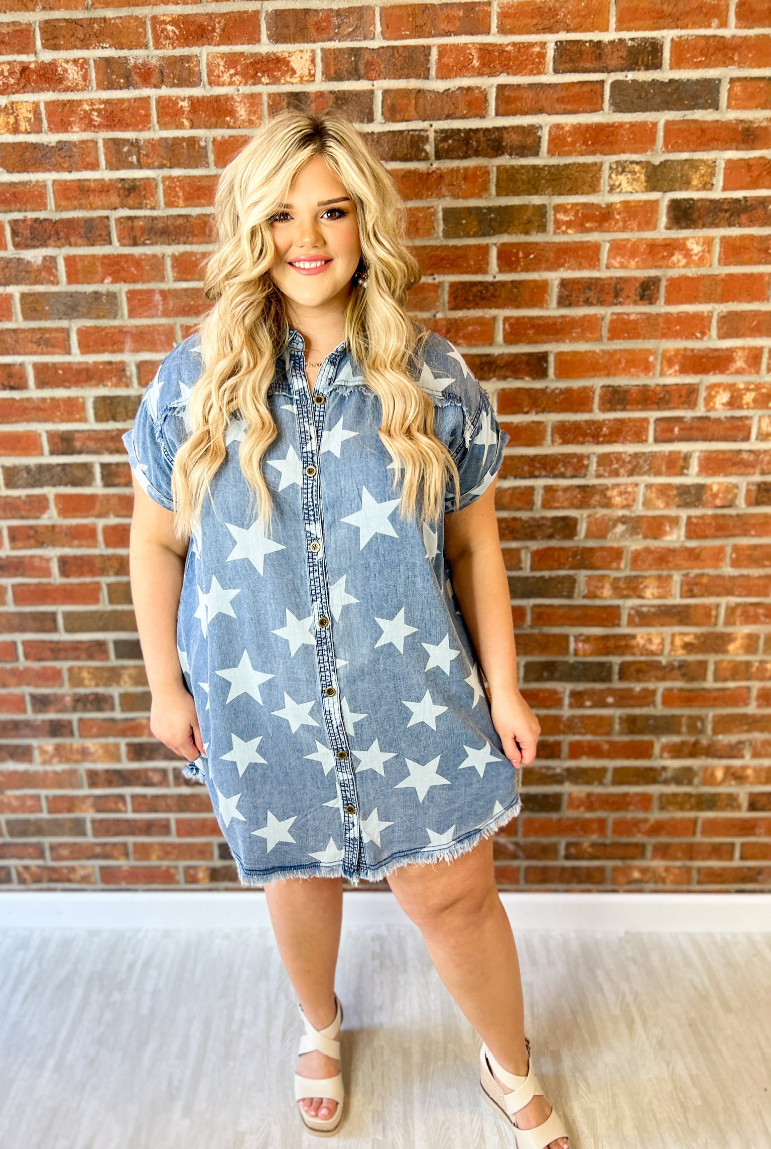 Twinkle Star Denim Tunic Dress - Dark Denim