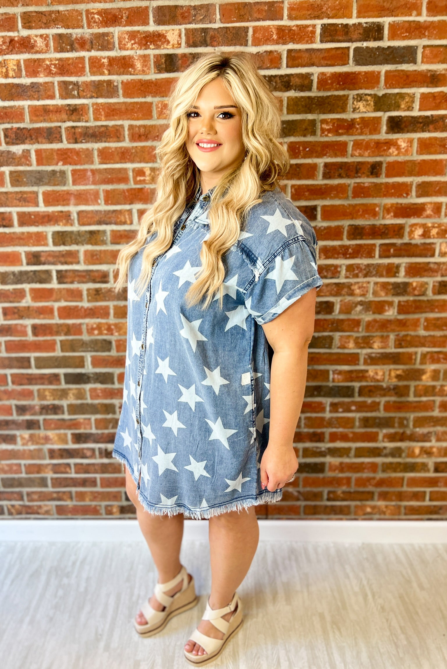 Twinkle Star Denim Tunic Dress - Dark Denim