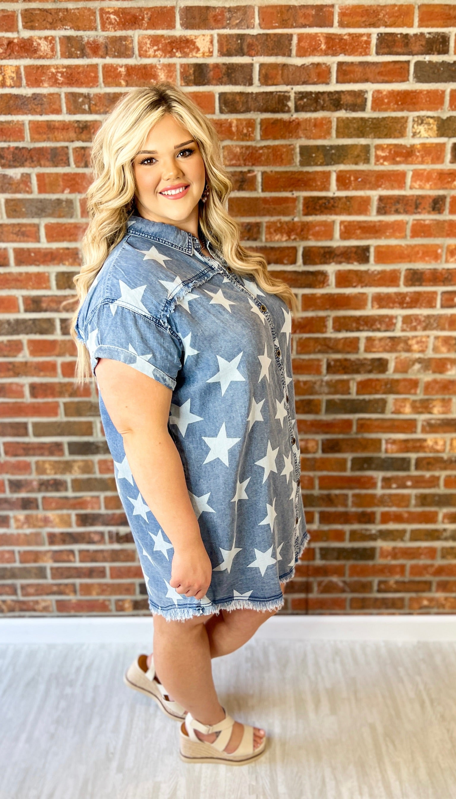 Twinkle Star Denim Tunic Dress - Dark Denim